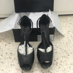 Just Fab patten leather t strap platform heels